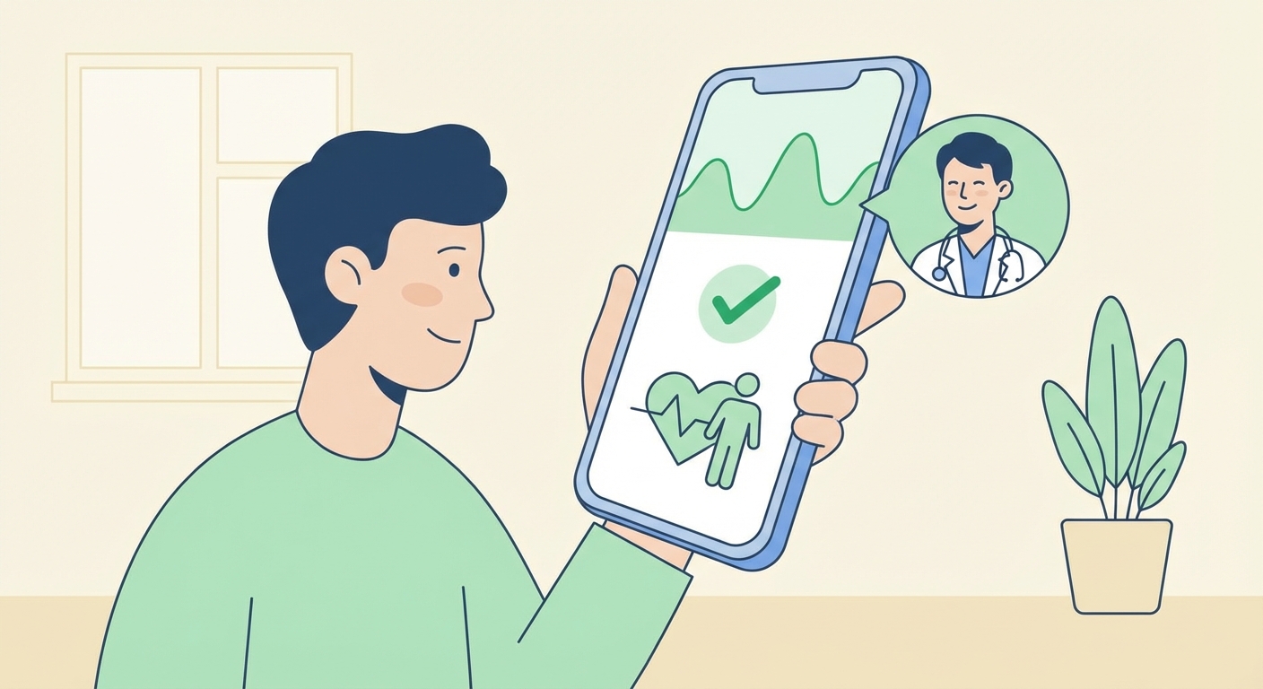 스마트폰 앱에서 건강검진 결과를 확인하는 모습