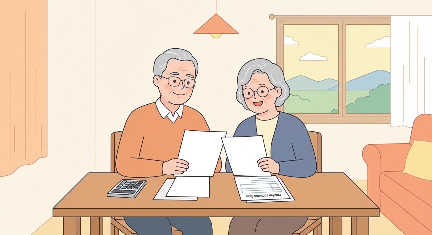 기초연금 서류를 함께 살펴보는 어르신 부부