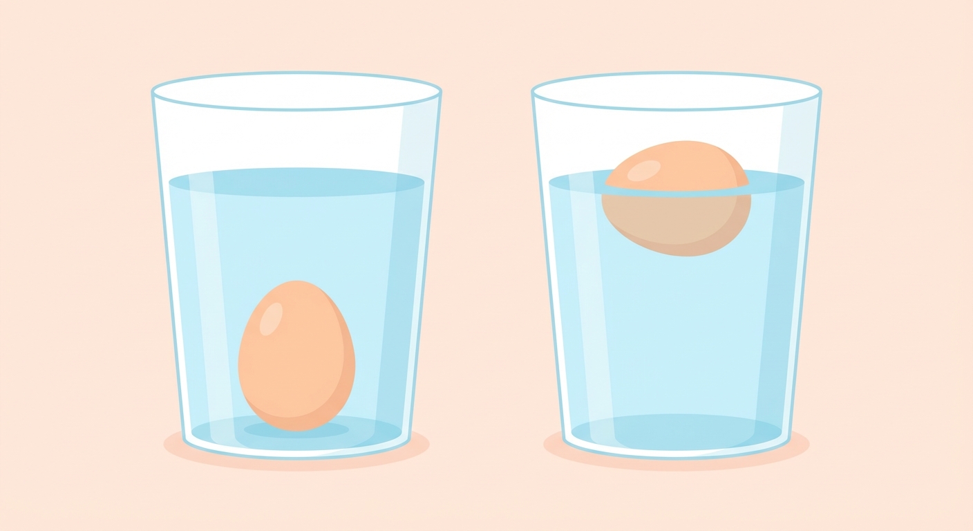 물에 넣어 달걀 신선도를 확인하는 방법 - 신선한 달걀은 가라앉고 오래된 달걀은 뜹니다