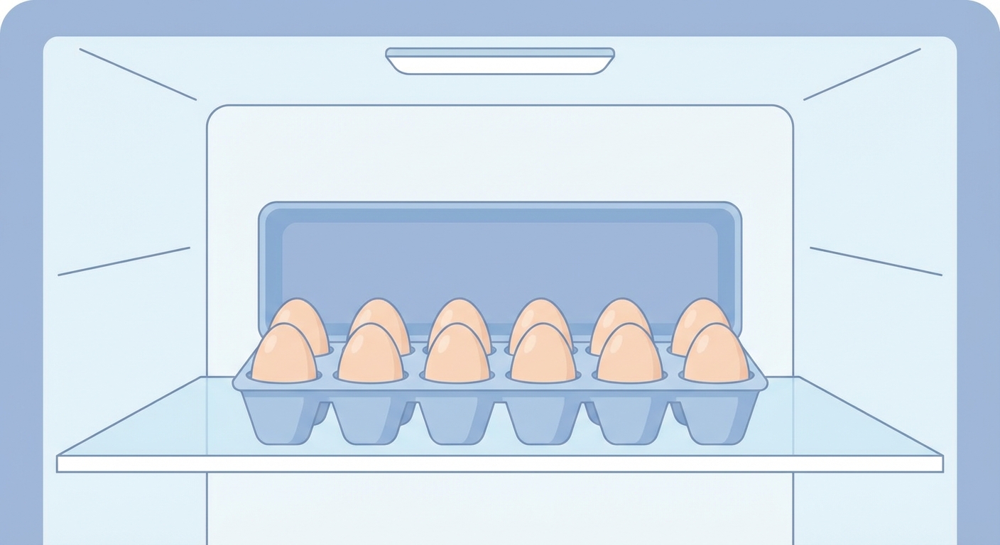 냉장고에 뾰족한 쪽을 아래로 향해 보관하는 달걀