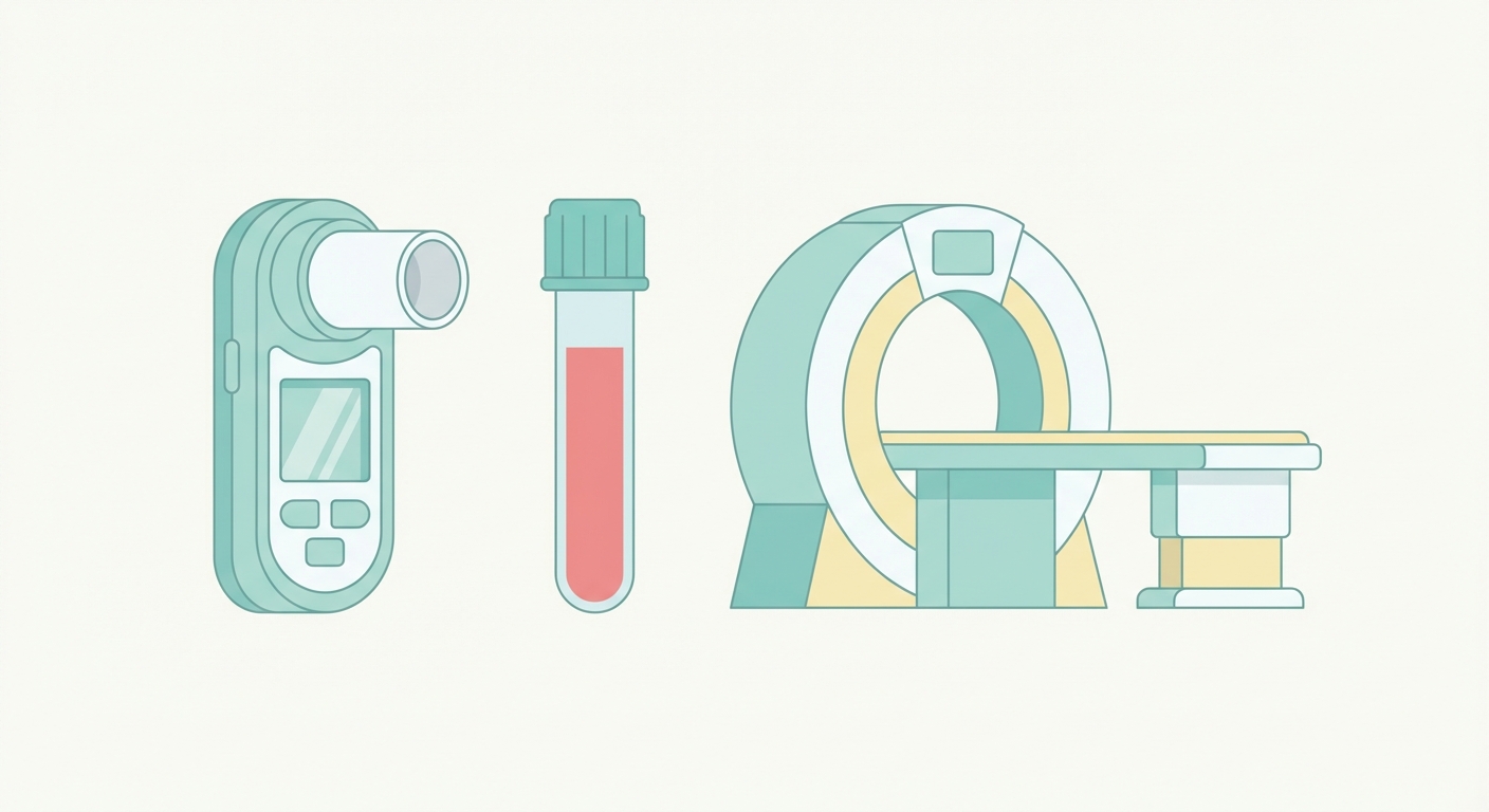 폐기능검사, 혈액검사, 골밀도검사 등 건강검진 항목 일러스트